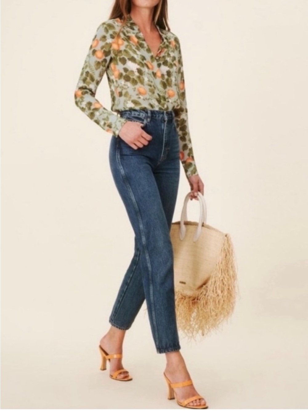Reformation Violet Button Down Blouse In Orange Grove - Picture 2 of 6